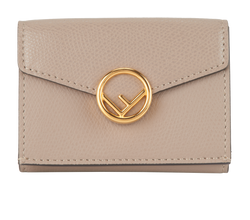 Fendi F Micro Tri-Fold Wallet, Leather, Taupe, 1888167, 3*